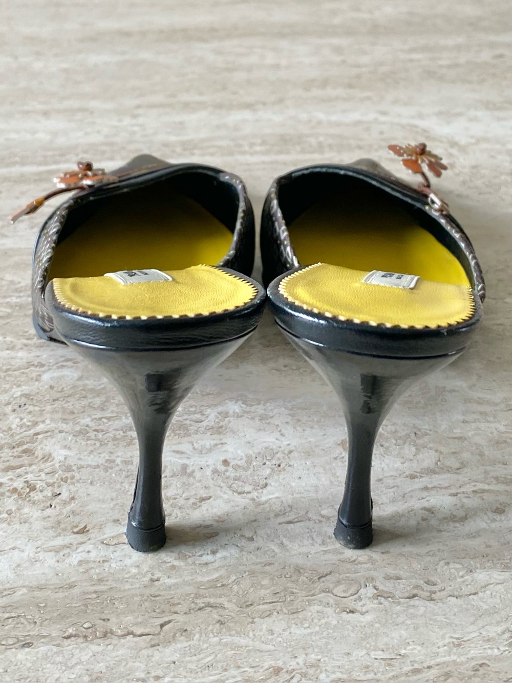 Vintage Prada Kimono Blossom Appliqué Mule Heels - Picture 8 of 11